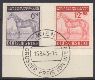 Michel Nr. 857 - 858, Galopprennen auf Briefstück.